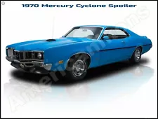 1970 Mercury Cyclone Spoiler NEW Metal Sign: Coupe in Blue w Black Trim