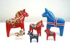 LOT OF 6 HAND CRAFTED WOODEN HORSES - SCANDINAVIAN FOLK ART - SWEDEN