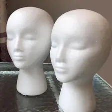 White Female Head Model Mannequin Foam Styrofoam Wig Hair Hat Glass Display