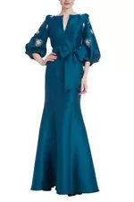 Badgley Mischka Bishop Sleeve Mermaid Gown with Stars Sample Sale sz 4 Teal $990