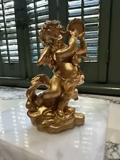 Vintage Cherub Angels Golden Resin Hand Painted