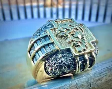 HUGE Heavy Solid Gold ICED OUT Baguette and Pavé Round 72 Diamonds Christ Ring