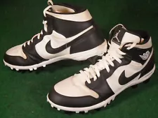 Used Original Nike Jordan Retro 1 Mid TD Football Cleats Oreo White Black 14