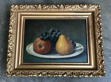 GEORGE HARVEY (1800-1878) "Still Life of Grapes, apple and Pear" OIL ON BOARD.