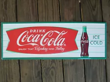 Coca-Cola Steel Retro Advertising Sign Arciform Fishtail Horizontal with Bottle