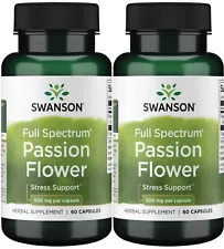 120 Caps Swanson Passion Flower 500 mg 2X 60 Caps for Anxiety & Insomnia