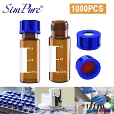 (1000PCS) 2mL Sample Vials+9mm Screw Caps Amber Glass Bottle 9-425 Fits Agilent