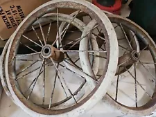 Vintage SET OF 4 Wire Double Spoke WHITE Rubber Wheels 9 1/2" Salvage Art