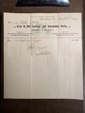 Antique Bill Of Sale For Carriages & Automobile Works 1901 Harrisburg Pa