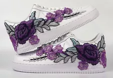 Nike Air Force 1 Custom Low Shoes Casual White Purple Rose Floral Mens Size 13