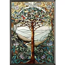 GLASSMASTERS LARGE TREE OF LIFE STAINED GLASS SUNCATCHER PANEL 9" X 13" GM1010