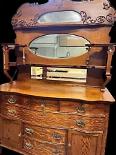 Decorative Antique Tiger Oak Buffet Sideboard