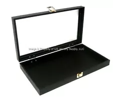 2 Pieces Jewelry Display Cases Black Glass Lid Top Utility Storage Sales Boxes