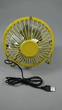 Mini Office Desktop Aluminum Fan Quiet Powerful Cooling Cooler USB Cord Yellow