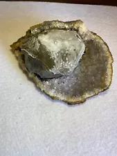 Geode Segment with HUGE! CALCITE CRYSTAL inside a Quartz Geode Extremely RARE!