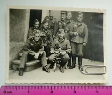 059 WW2 Orig. Photo German Soldiers Uniforms Caps Belts Bicycle 3.5 x 4.5 inch