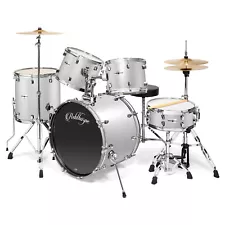 OPEN BOX - 5pc Silver Complete Full Adult Drum Set - Remo Heads, Brass Cymbals