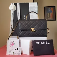 NWT Chanel Classic flap top handle Black Caviar Aged Gold hw Bag 2023 Receipt