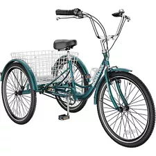 24" Adult Tricycles 1 Speed Trike 3 Wheel Cruiser Bike with Cargo Basket Unisex