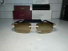 Cartier Black Buffalo Henny Lens Sunglasses W/Real moissanite stones