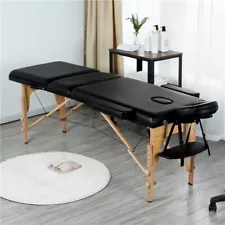 84" Portable Massage Table 3 Fold Adjustable Facial Spa Bed Tattoo Black Used