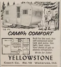 1958 Print Ad Yellowstone 16-Ft Travel Trailers Camp'n Comfort Wakarusa,Indiana