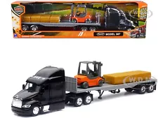 Box Damaged PETERBILT 387 TRUCK W/FLATBED W/FORKLIFT & HAY 1/43 NEW RAY 15123 J