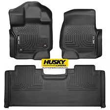 HUSKY WeatherBeater Front Rear Floor Mats for 15-24 FORD F150 Extended Cab Black