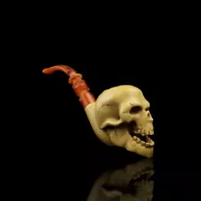 Large Skull Pipe By Ali New Block Meerschaum Handmade W Case#964