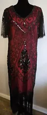 Flapper Dress PRETTY GUIDE Gatsby Red Black Bead Sequin XXL Cocktail Halloween