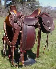 Leather Western Roping Ranch Wade Saddle for Horse with Tack Set Seat 14"-18"