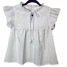 Moodie sz XS White Ruffle Sleeves Tie Front Career Blouse New