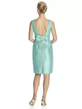 ALFRED SUNG D522 Open Bow Back Dupioni Cocktail Dress 0 Seaside Blue $216