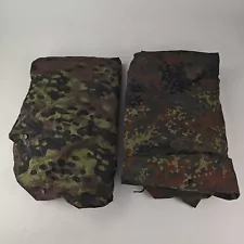 Vintage German Army Shelter Half Camouflage Canvas Tent Poncho Lot of 2