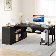 Tribesigns 71" Executive Desk L Shaped Desk with File Cabinet for Home Office