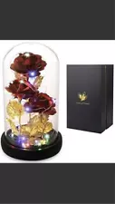 Rose Gift For Beauty And The Beast Red Rose In A 24K Glass Dome Light Up Rare