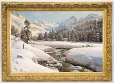 Old Master-Art Antique Oil Painting landscape Snowy scenery on canvas 24x36"