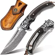 LOTHAR Damascus Pocket Knife for Men, Handmade Forged VG10 Damascus Folding K...