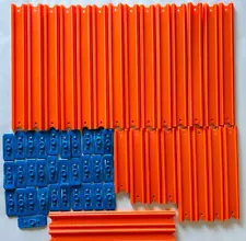 Lot of 24 Hot Wheels Orange Straight Tracks & 31 Connectors Various Sizes Mattel