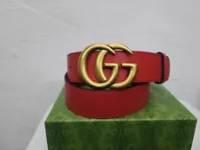 Gucci wide red belt with golden tone classic GG buckle