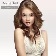 INVISI TAB Human Hair Extension 18TER12 Light Golden Brown European NIB 40pc