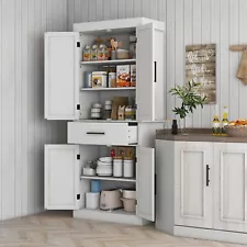 HOMCOM 72" Tall Kitchen Pantry Storage Cabinet with Barn Doors and Drawer