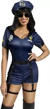 Women Blue Police Costume Set with Romper,Belt,Hat,Baton,Handcuffs,Walkie-Talkie