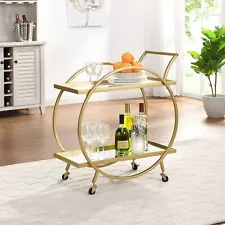 FirsTime & Co. Gold Odessa Bar Cart, 2 Tier Mobile Mini Bar, Kitchen Serving ...