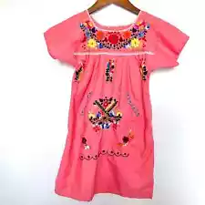 Fiesta Mexican Embroidered Floral Coral Pink Youth GirlsDress size S/M*