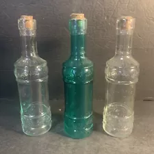 NEW SEALED Set of 3 9" Decorative Wine Bottles w/ Cork 1 Green 2 Clear