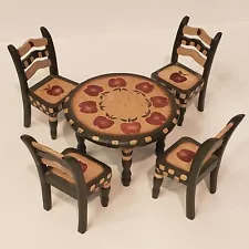 Wooden folk miniature table and chairs apple theme motif