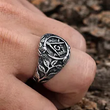 Men Ring Big Free Mason Freemasonry Masonic AG Retro Punk Jewelry Gift