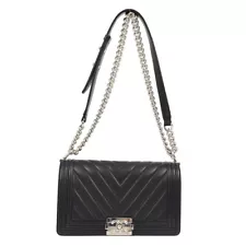 Boy Chanel Black Lambskin V Stitch Double Chain Shoulder Bag 182059