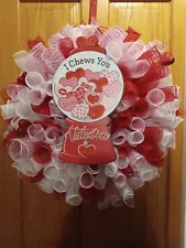 Clearance Free Shipping 14 Inch Red White Pink Deco Mesh Valentine Wreath